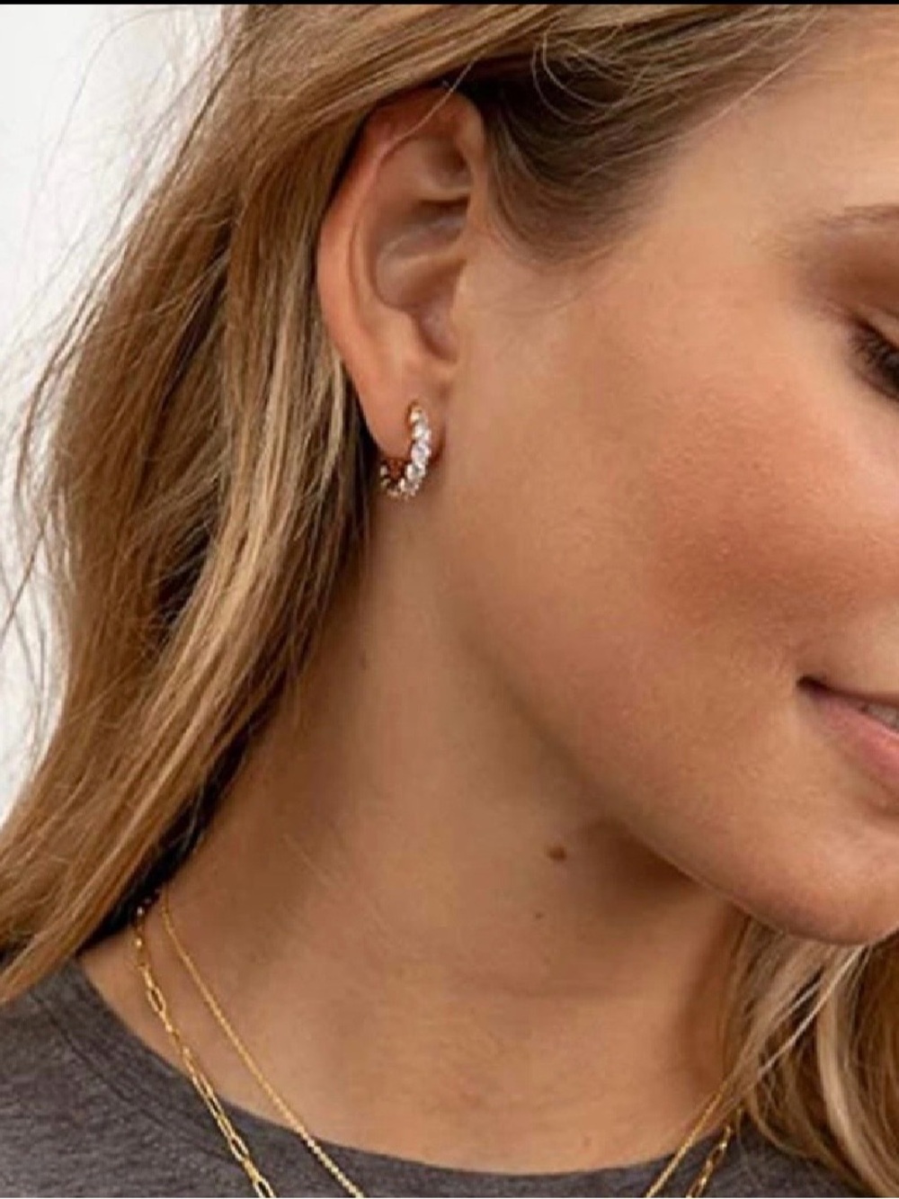 #405 Gold Cubic Zirconia Huggie Hoop Earrings - Gold